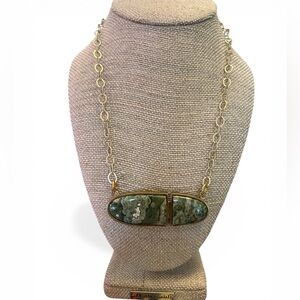 Vintage India Green Moss Agate Bar Necklace